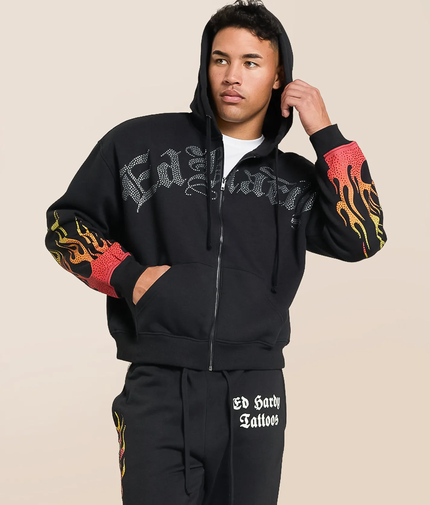 Tops | Ed Hardy Skull Flames Hoodie Black
