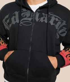 Tops | Ed Hardy Skull Flames Hoodie Black