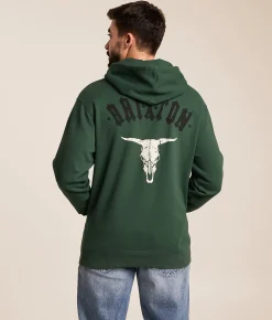 Brixton Skull Hooded Sweatshirt Alpine Green Clearance