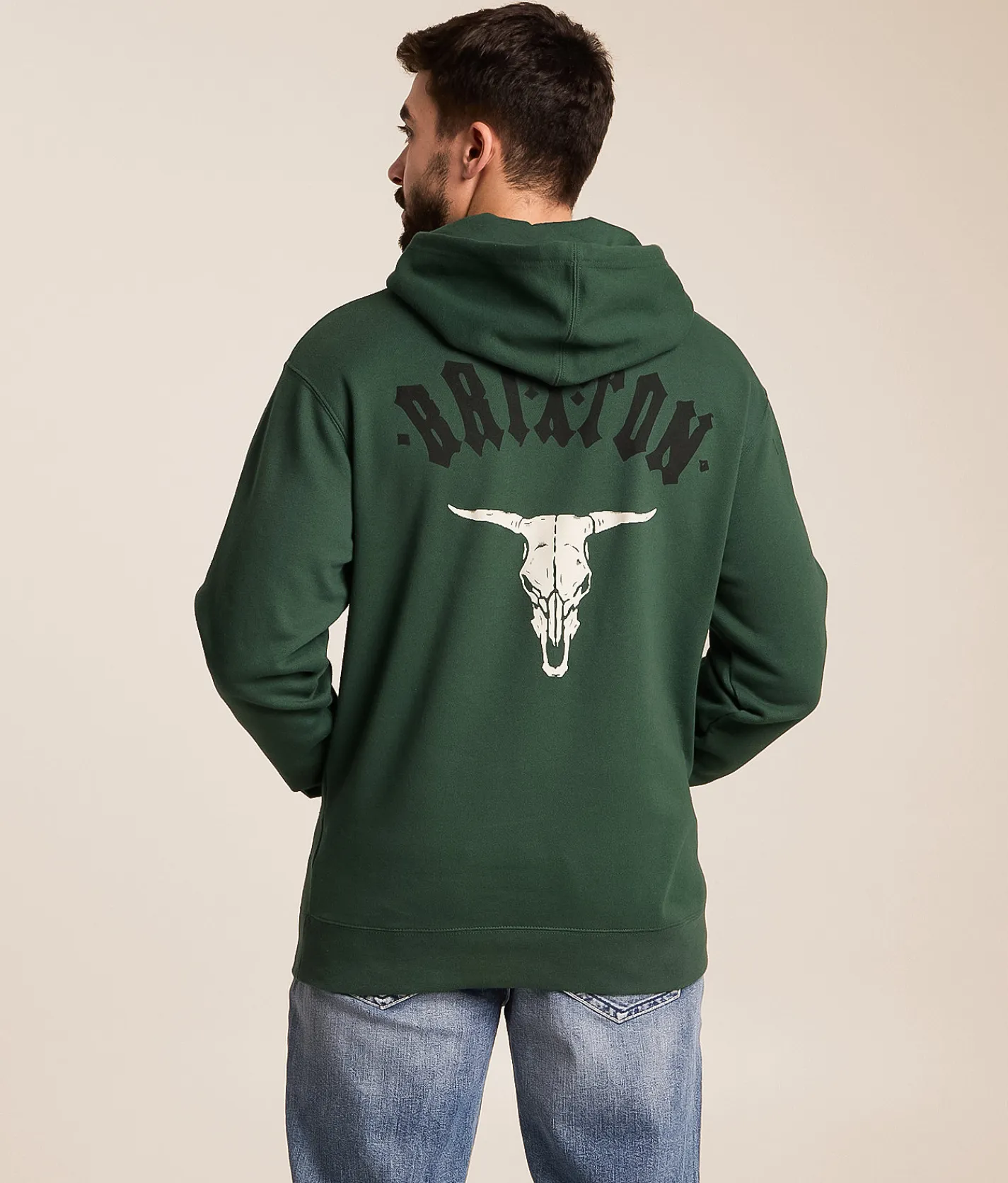 Brixton Skull Hooded Sweatshirt Alpine Green Clearance