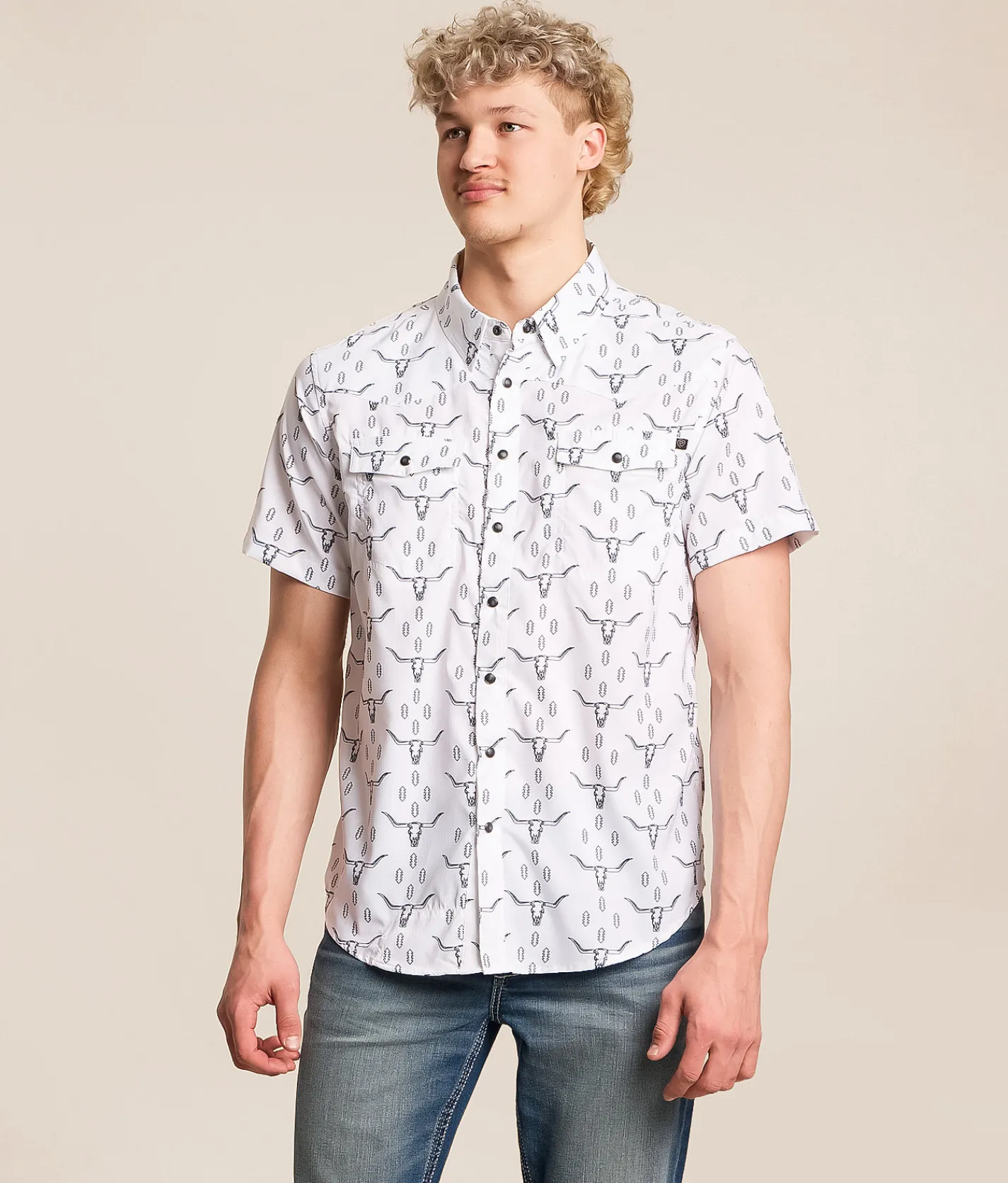 Rock & Roll Denim Skull TEK Performance Stretch Shirt White Discount