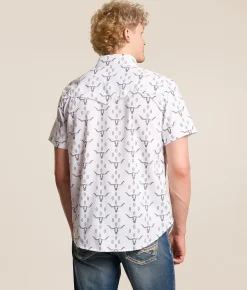 Rock & Roll Denim Skull TEK Performance Stretch Shirt White Discount