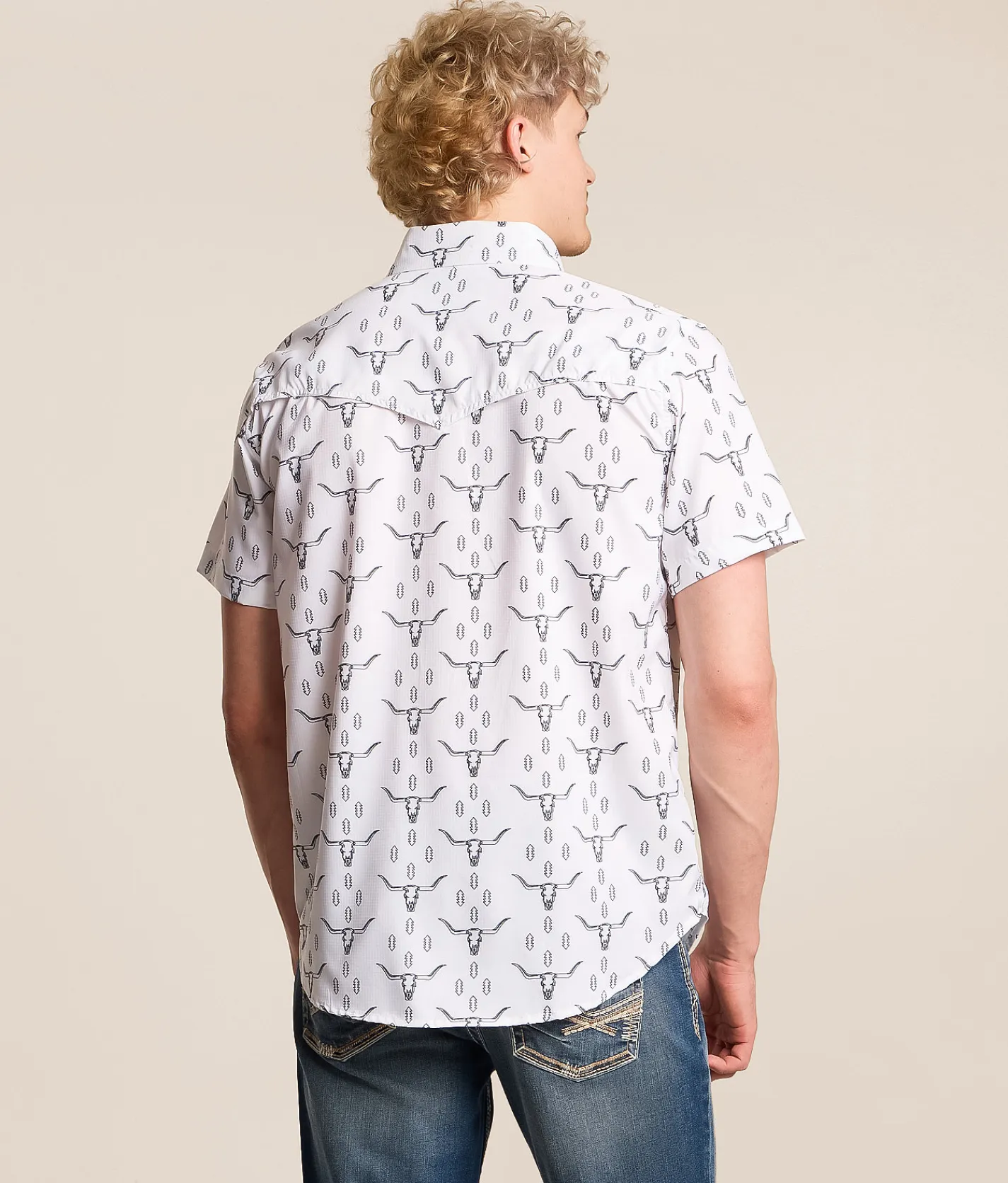 Rock & Roll Denim Skull TEK Performance Stretch Shirt White Discount