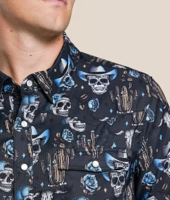 Tops | Rock & Roll Denim Skull Tek Stretch Shirt Charcoal