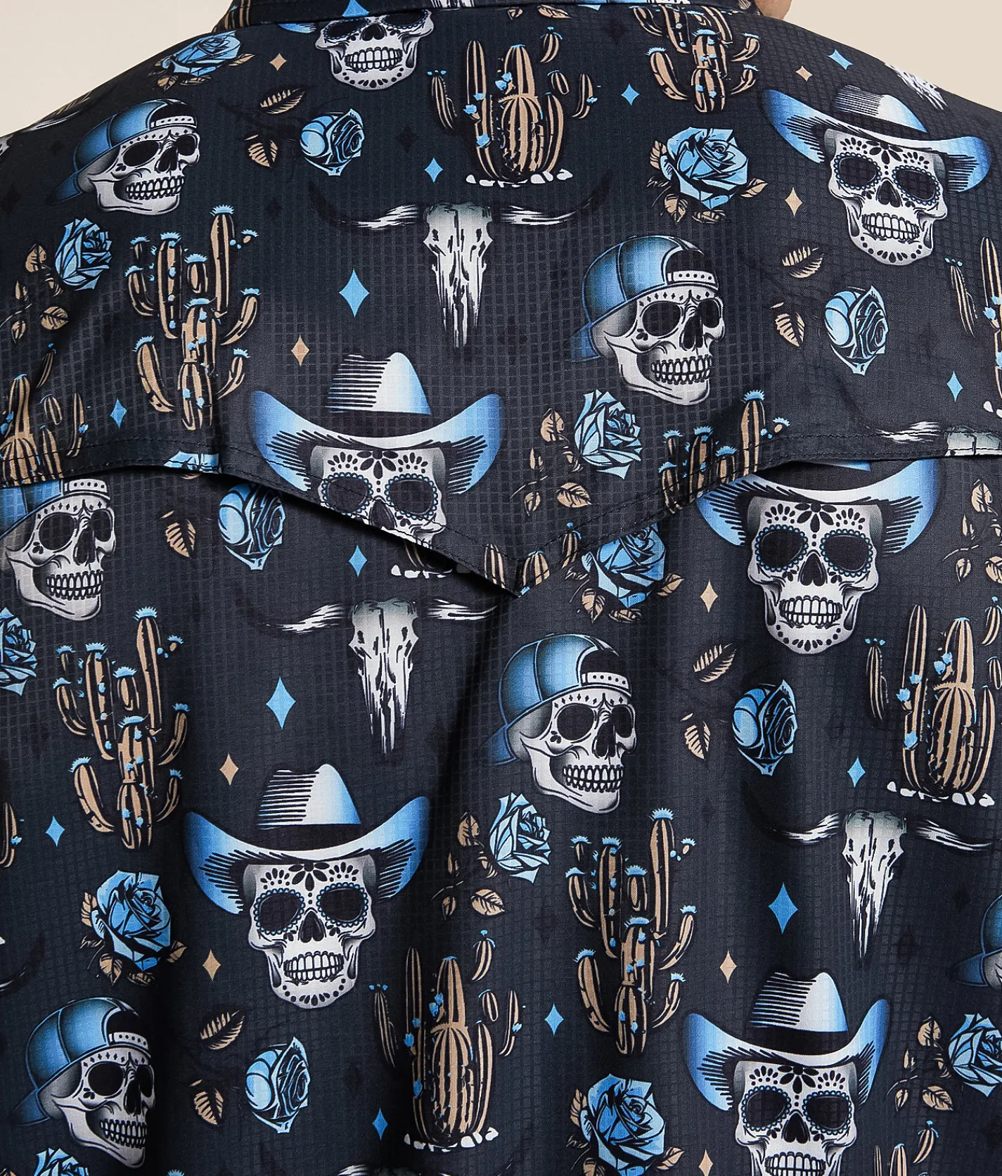 Tops | Rock & Roll Denim Skull Tek Stretch Shirt Charcoal