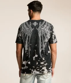 Tops|Graphic T-Shirts | Affliction Skyward Crown T-Shirt Black Sand Crystal Wash