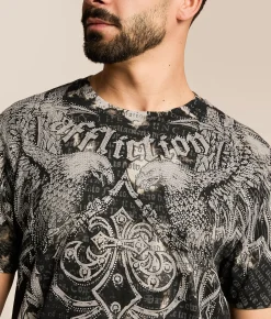 Tops|Graphic T-Shirts | Affliction Skyward Crown T-Shirt Black Sand Crystal Wash