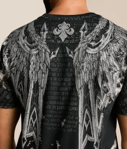 Tops|Graphic T-Shirts | Affliction Skyward Crown T-Shirt Black Sand Crystal Wash