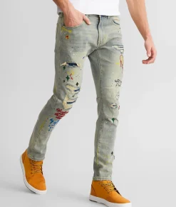 First Row® Slim Straight Stretch Jean Light Stone Tint Outlet