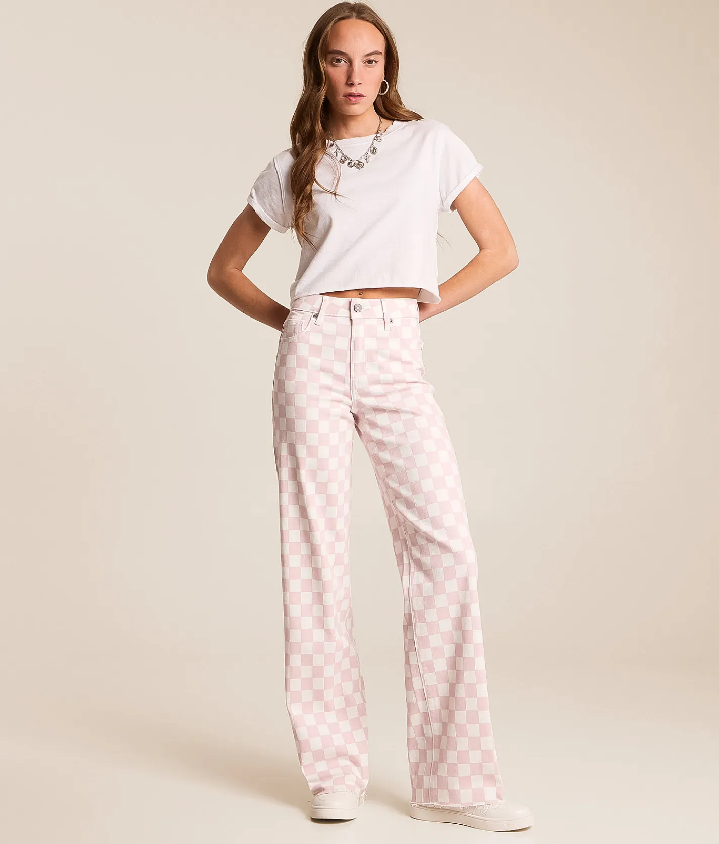Jeans|Bottoms | HIDDEN Sloane Dad Checker Print Stretch Jean Barely Pink