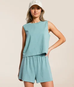 Z Supply Sloane Jersey Cropped Muscle Tank Top Sea Pine Hot