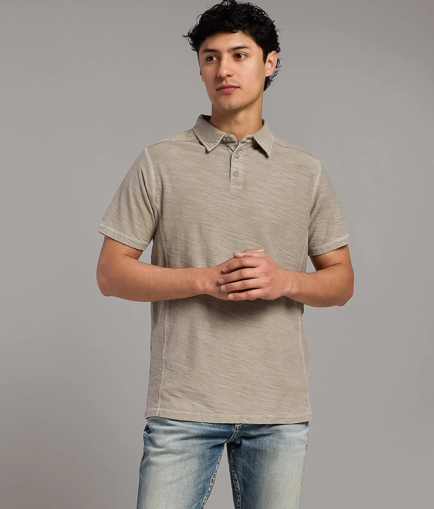 Buckle Black Slub Knit Polo Smokey Olive Clearance
