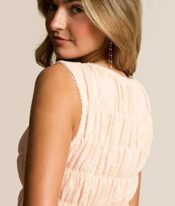 Willow & Root Smocked Lace Tank Top Pink Outlet
