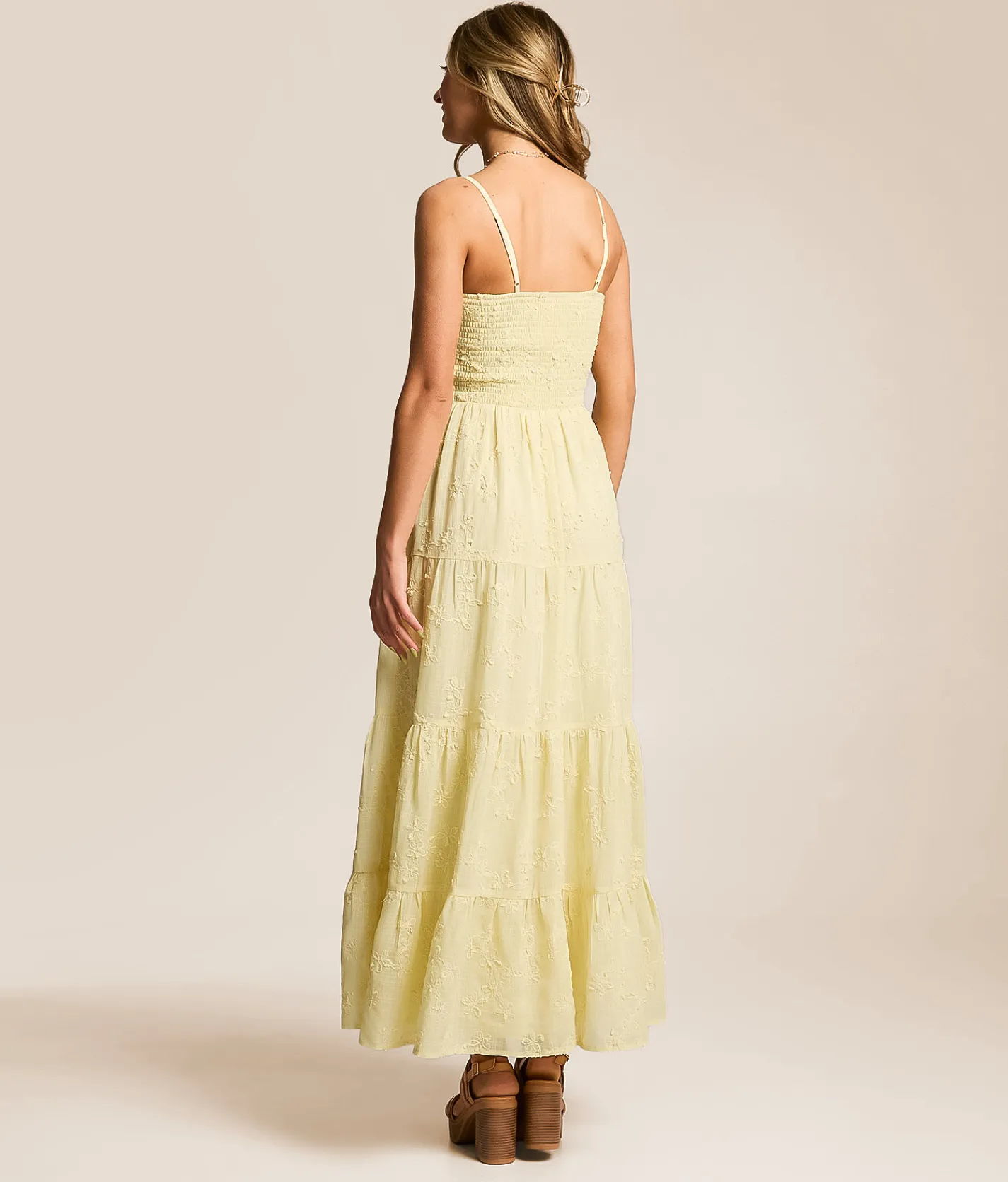 Dresses | Willow & Root Smocked Midi Dress Pale Yellow