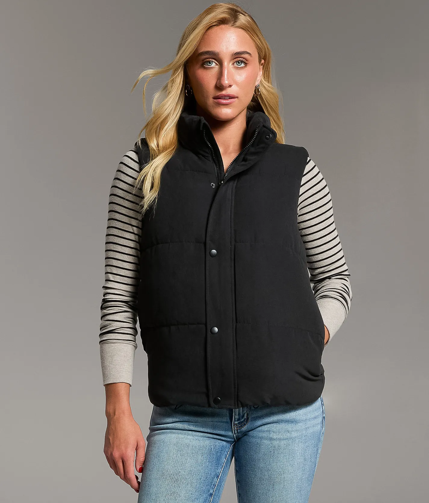 Tops|Coats & Jackets | BKE Snap Down Puffer Vest Black