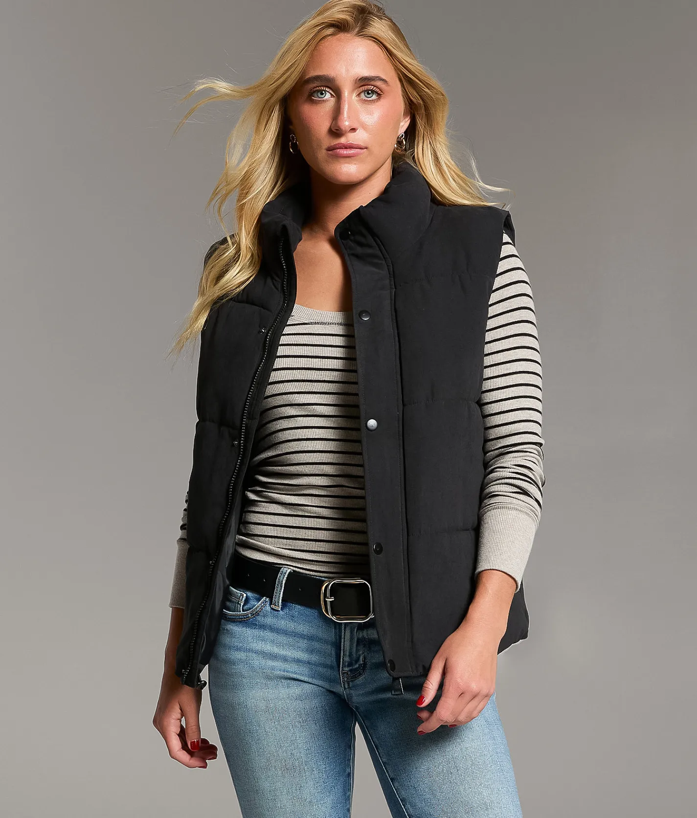 Tops|Coats & Jackets | BKE Snap Down Puffer Vest Black