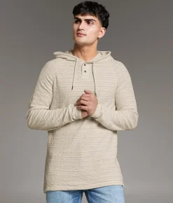 BKE Snap Henley Hoodie Cream Discount