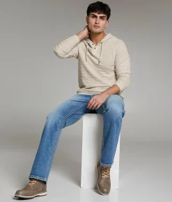 BKE Snap Henley Hoodie Cream Discount