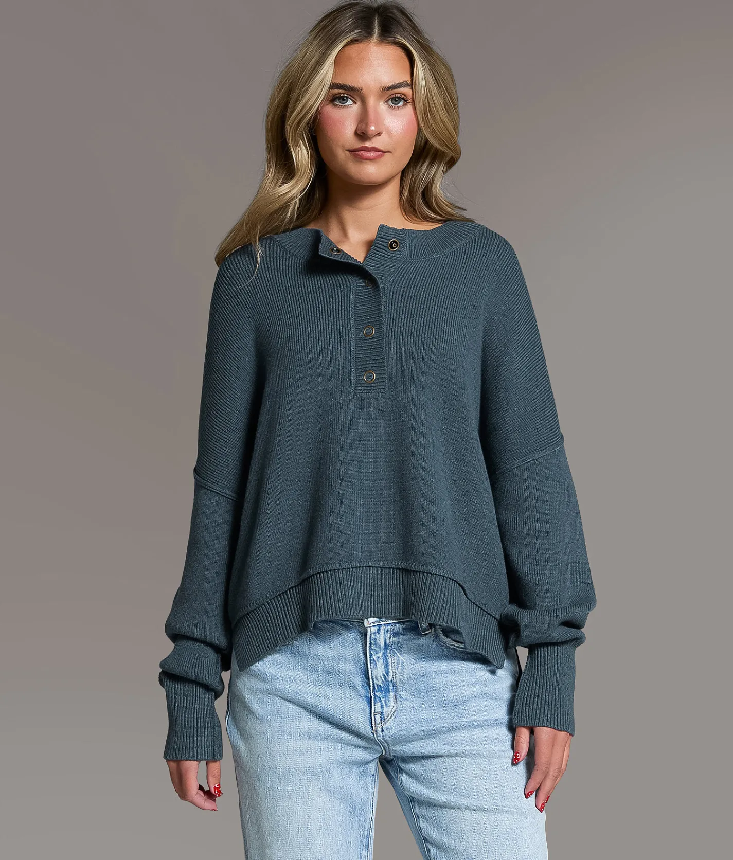 Tops | BKE Snap Henley Sweater Dark Slate