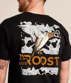 Roost Waterfowl Snow Camo Wood Duck T-Shirt Black Outlet