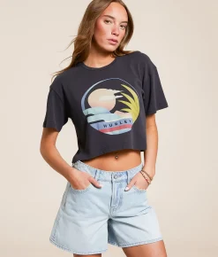Tops | Hurley Society Islands Cropped T-Shirt Off Black