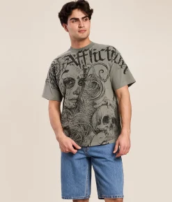 Affliction Solemn Requiem T-Shirt Mulled Basil Pigment Dye New