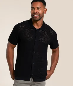 Tops | Eight X Solid Open Weave Shirt Black