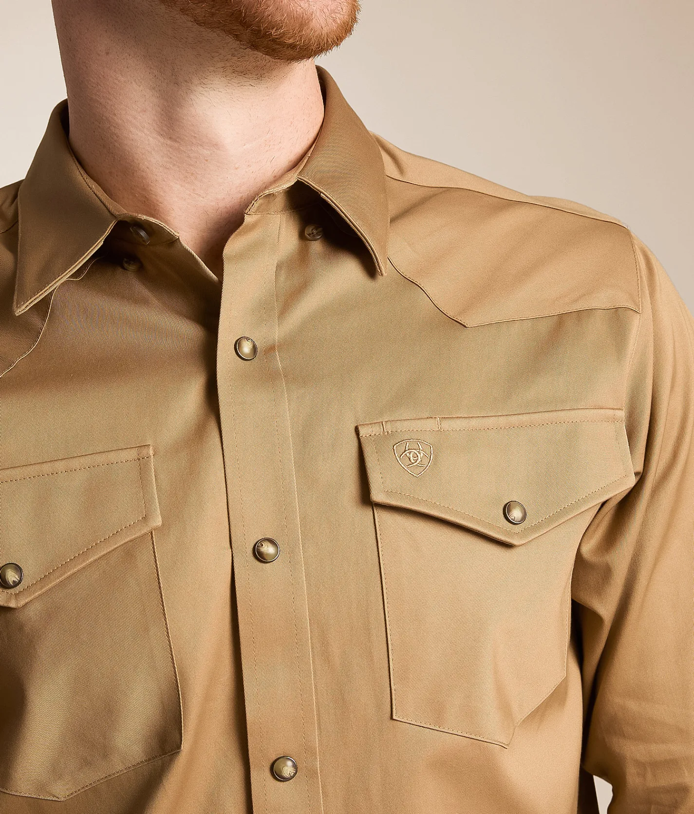 Tops | Ariat Solid Twill Fitted Shirt Khaki