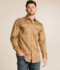 Tops | Ariat Solid Twill Fitted Shirt Khaki