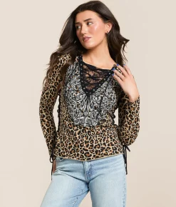 Tops | Affliction Solution Lace-Up T-Shirt Taupe Reactive