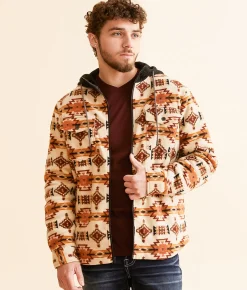 Departwest Southwestern Fleece Hooded Shacket Oatmeal