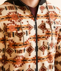 Departwest Southwestern Fleece Hooded Shacket Oatmeal