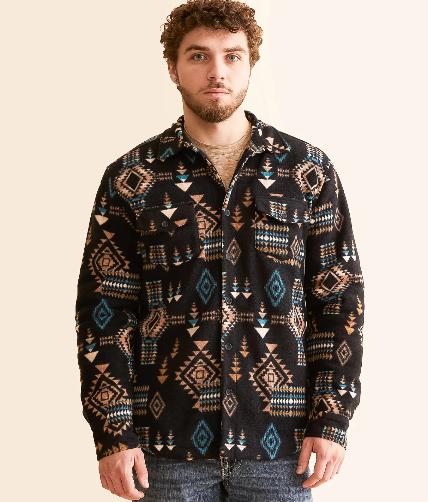 Departwest Southwestern Fleece Shacket Black Best