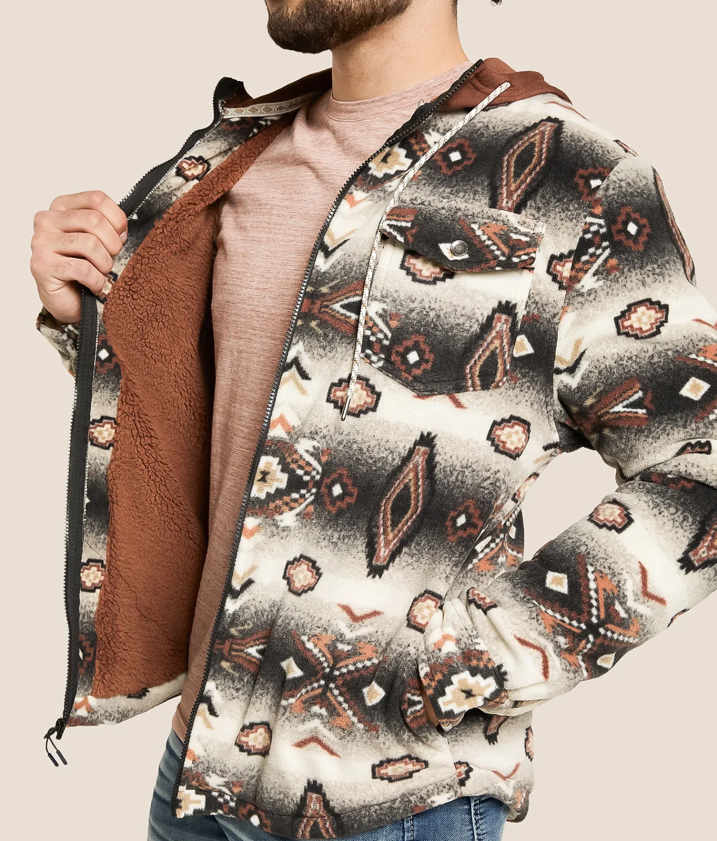 Departwest Southwestern Hooded Shacket Cream Hot