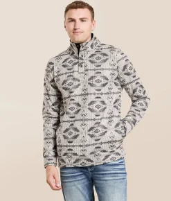 Tops | Departwest Southwestern Print Quarter Snap Pullover Grey Black