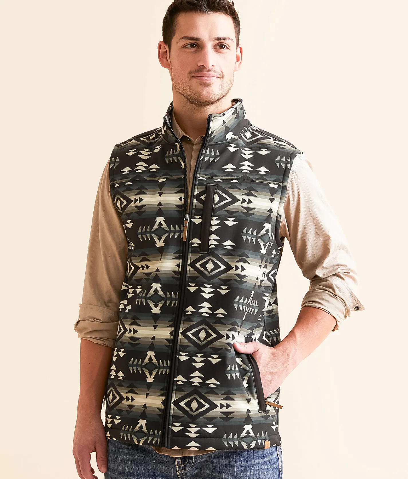 Gentry County Southwestern Softshell Vest Black Clearance