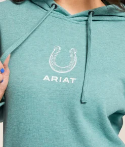 Ariat Southwest Horseshoe Hooded Sweatshirt Teal Heather New