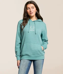 Ariat Southwest Horseshoe Hooded Sweatshirt Teal Heather New