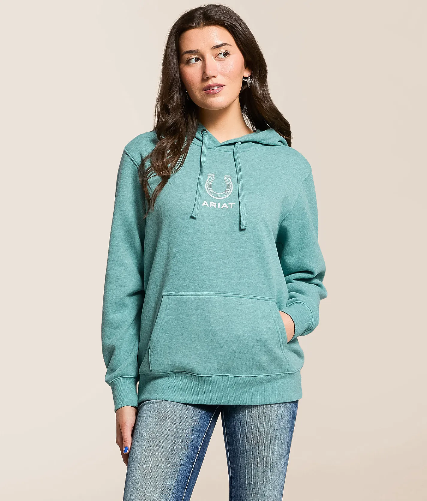 Ariat Southwest Horseshoe Hooded Sweatshirt Teal Heather New