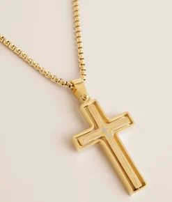 BKE Spinner Cross 24" Necklace Gold
