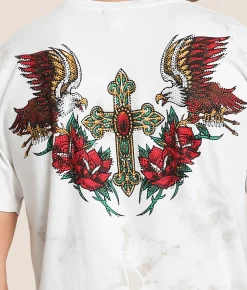 Affliction Spirit & Pride T-Shirt Tan White Crystal Wash Hot