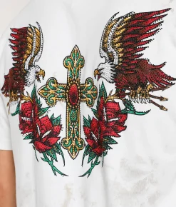 Affliction Spirit & Pride T-Shirt Tan White Crystal Wash Hot