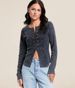 Tops | Gilded Intent Split Hem Top Washed Black