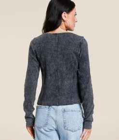 Tops | Gilded Intent Split Hem Top Washed Black