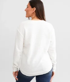 BKE Split Neck Top Peppercorn Outlet
