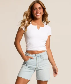 FITZ + EDDI Split Neck T-Shirt White Sale