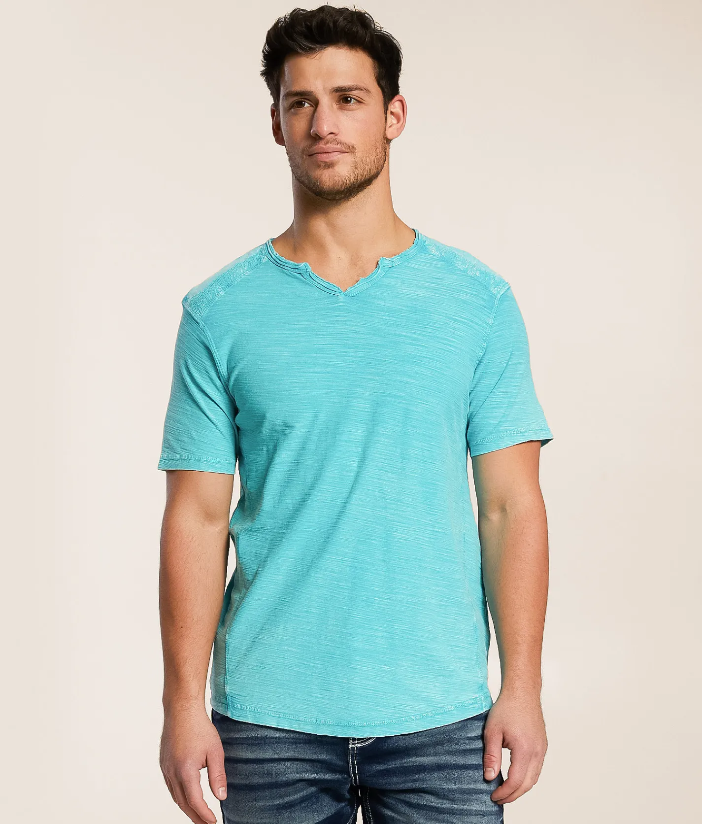 Tops | Buckle Black Split Neck T-Shirt White