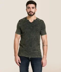 Tops | Buckle Black Split Neck T-Shirt Tea Leaf