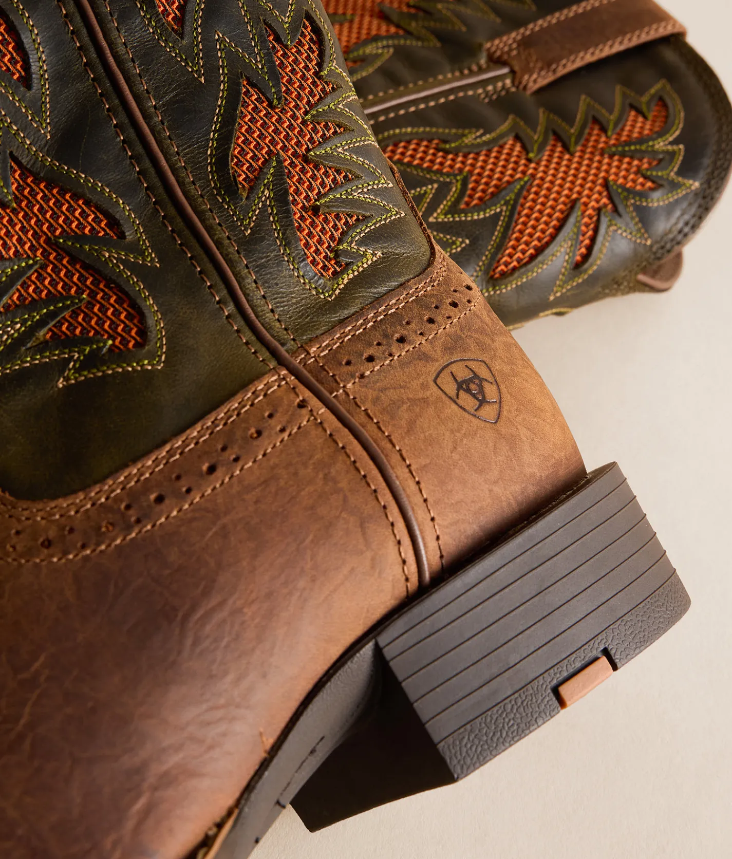 Ariat Sport Cool VentTEK Leather Cowboy Boot Buff Tan Dusty Olive Clearance