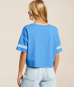 FITZ + EDDI Sport Stripe Cropped T-Shirt Ibiza Blue